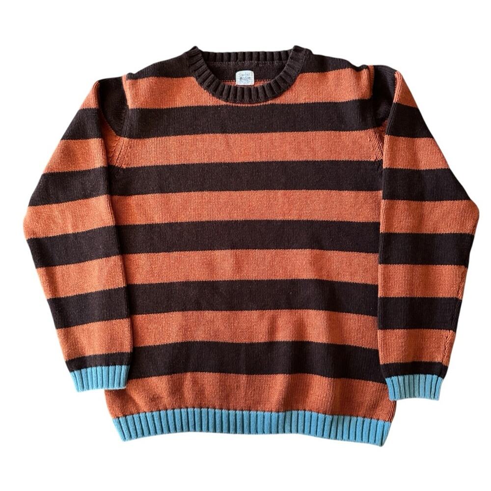 Mini Boden Boys Striped Orange Brown Crewneck Sweater Mr. Twit Collection 13-14Y